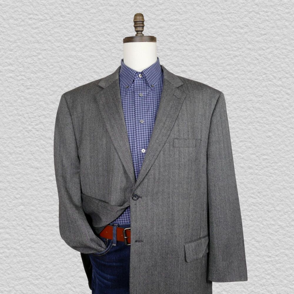 Joseph & Feiss Gold Sport Coat Blazer 50R Gray Herringbone Lambswool Two Button